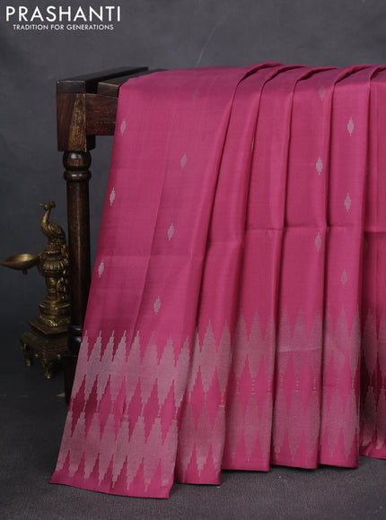 Pure soft silk saree mauve pink with silver zari woven buttas and silver zari woven border