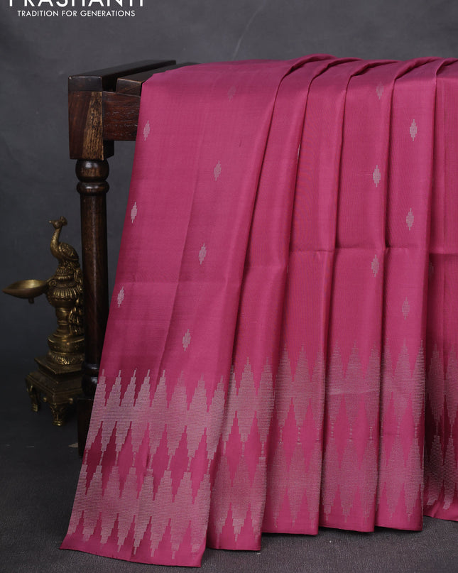 Pure soft silk saree mauve pink with silver zari woven buttas and silver zari woven border