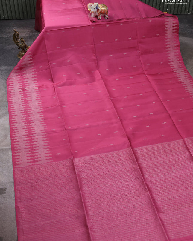 Pure soft silk saree mauve pink with silver zari woven buttas and silver zari woven border