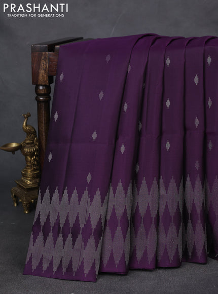 Pure soft silk saree violet with silver zari woven buttas and silver zari woven border