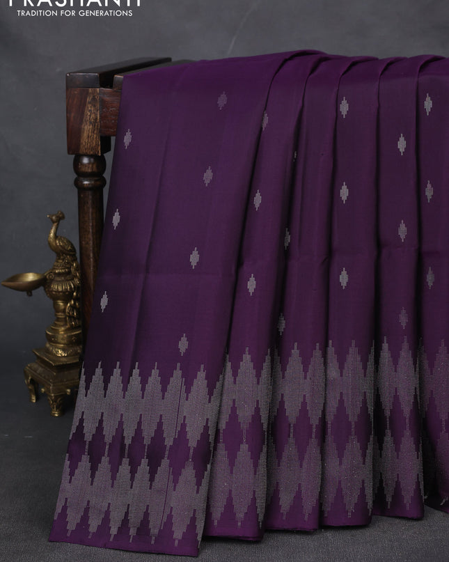 Pure soft silk saree violet with silver zari woven buttas and silver zari woven border