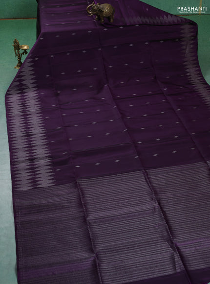 Pure soft silk saree violet with silver zari woven buttas and silver zari woven border