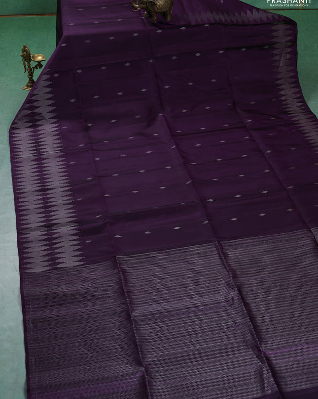 Pure soft silk saree violet with silver zari woven buttas and silver zari woven border