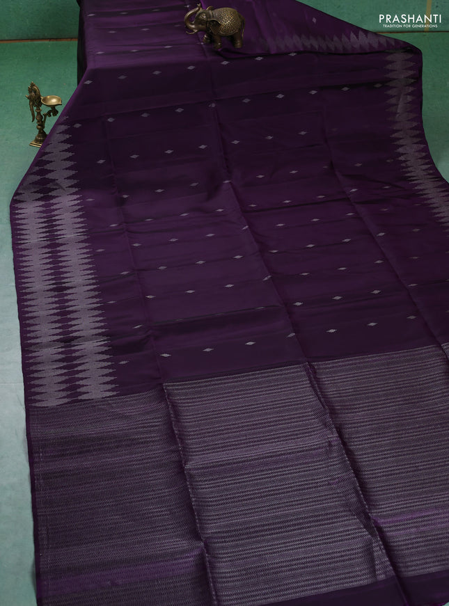 Pure soft silk saree violet with silver zari woven buttas and silver zari woven border