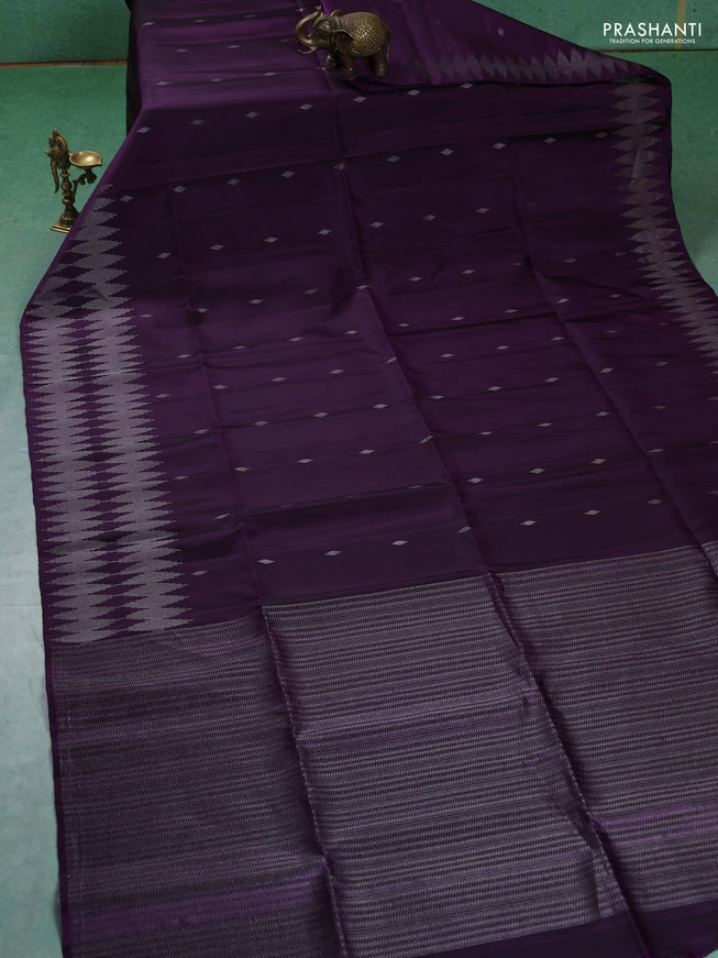 Pure soft silk saree violet with silver zari woven buttas and silver zari woven border