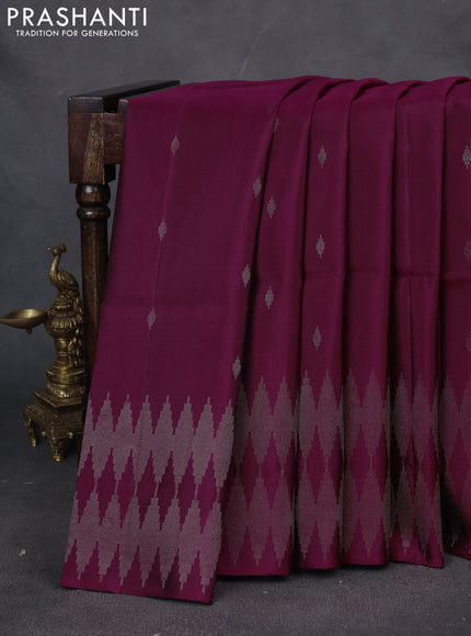 Pure soft silk saree dark magenta pink with silver zari woven buttas and silver zari woven border