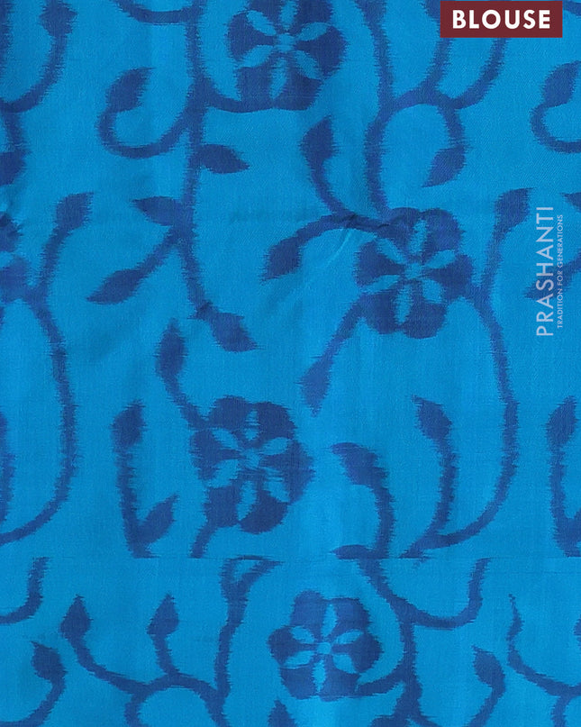 Pure soft silk saree navy blue and teal blue with zari woven buttas and ikat style border