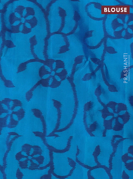 Pure soft silk saree violet and teal blue with zari woven buttas and ikat style border