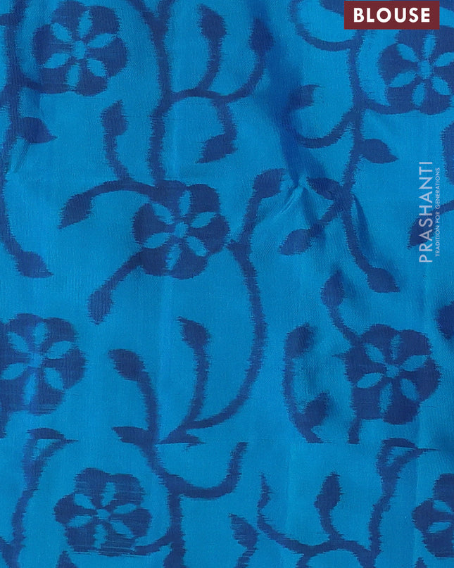 Pure soft silk saree violet and teal blue with zari woven buttas and ikat style border