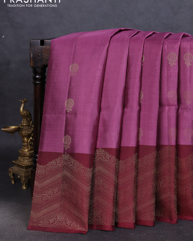 Pure soft silk saree purple shade and maroon with zari woven buttas and zari woven border