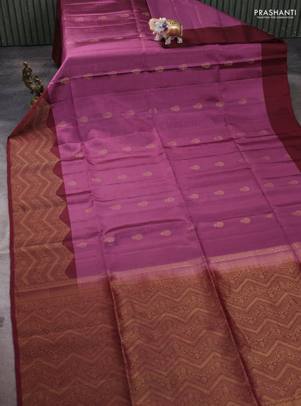 Pure soft silk saree purple shade and maroon with zari woven buttas and zari woven border