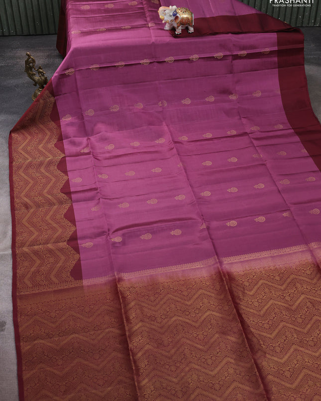 Pure soft silk saree purple shade and maroon with zari woven buttas and zari woven border