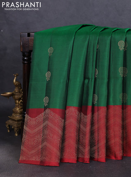 Pure soft silk saree green and maroon with zari woven buttas and zari woven border