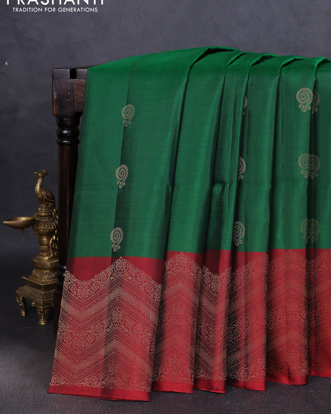 Pure soft silk saree green and maroon with zari woven buttas and zari woven border