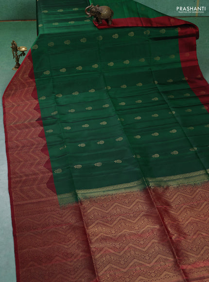 Pure soft silk saree green and maroon with zari woven buttas and zari woven border