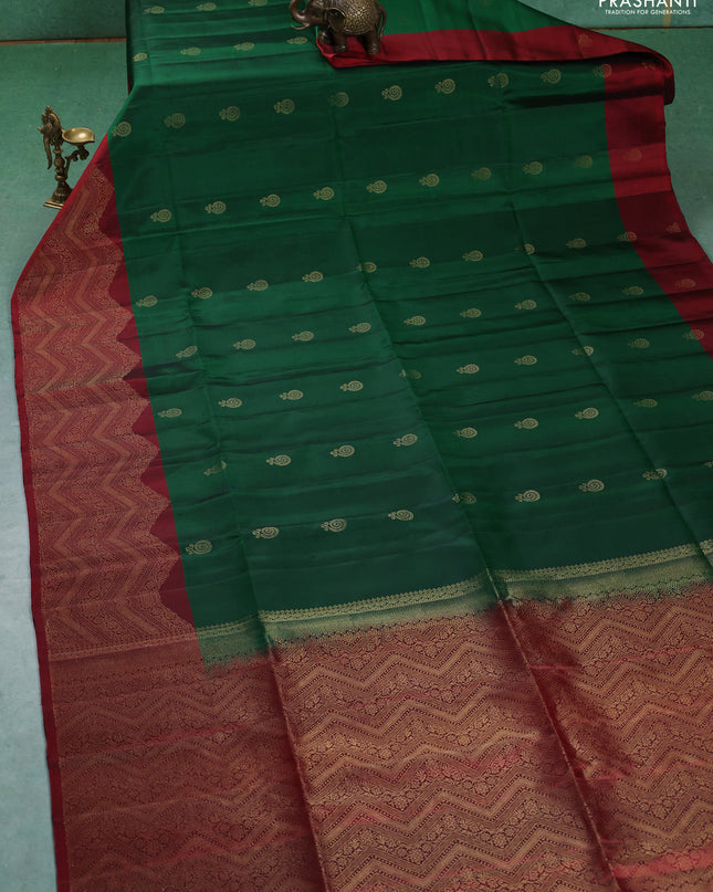 Pure soft silk saree green and maroon with zari woven buttas and zari woven border