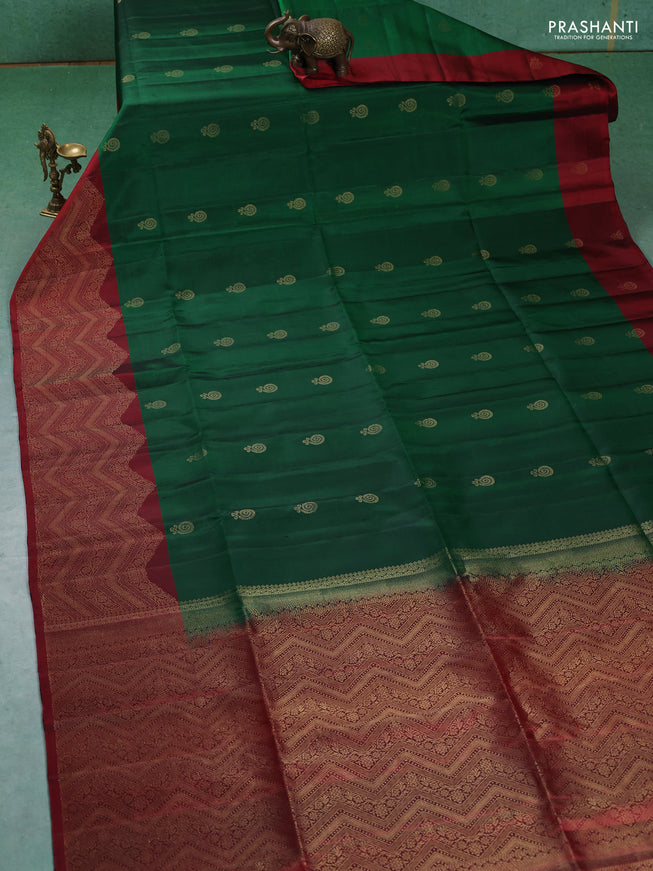 Pure soft silk saree green and maroon with zari woven buttas and zari woven border