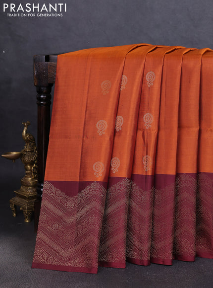 Pure soft silk saree rustic orange and maroon with zari woven buttas and zari woven border