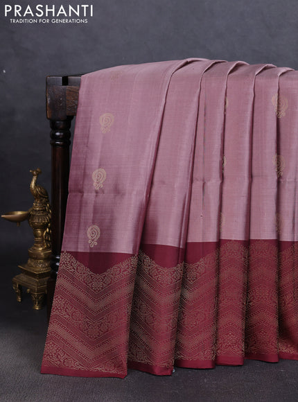 Pure soft silk saree pastel brown and maroon with zari woven buttas and zari woven border