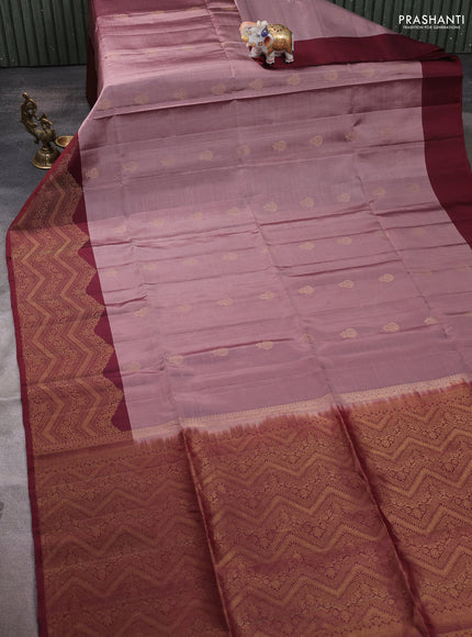 Pure soft silk saree pastel brown and maroon with zari woven buttas and zari woven border