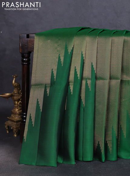 Pure soft silk saree green with allover zari weaves and temple design border