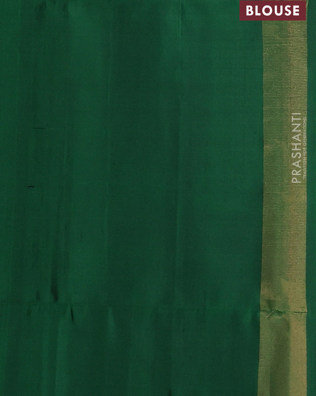 Pure soft silk saree green with allover zari weaves and temple design border