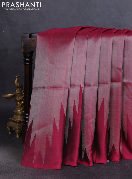 Pure soft silk saree maroon with allover zari weaves and temple design border