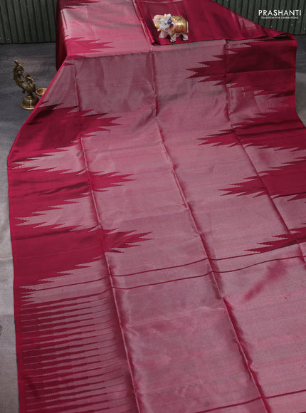 Pure soft silk saree maroon with allover zari weaves and temple design border