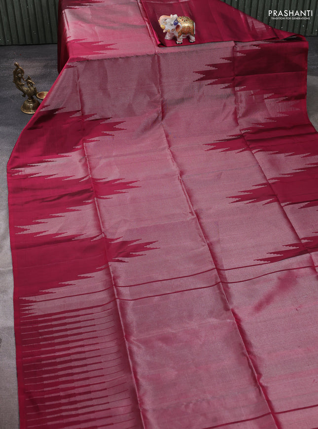 Pure soft silk saree maroon with allover zari weaves and temple design border