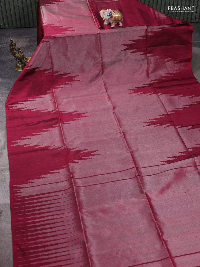 Pure soft silk saree maroon with allover zari weaves and temple design border