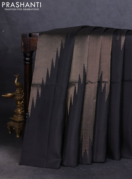 Pure soft silk saree black with allover zari weaves and temple design border