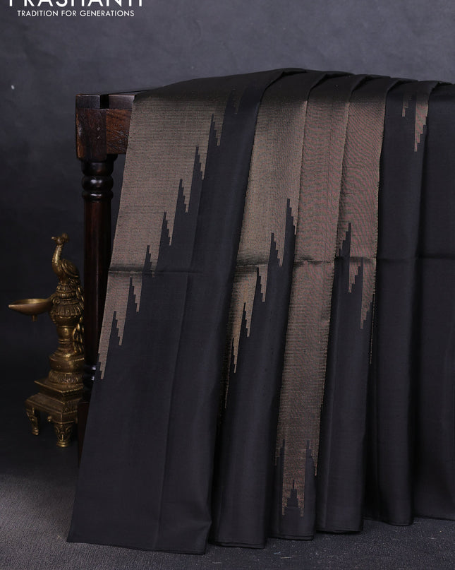 Pure soft silk saree black with allover zari weaves and temple design border