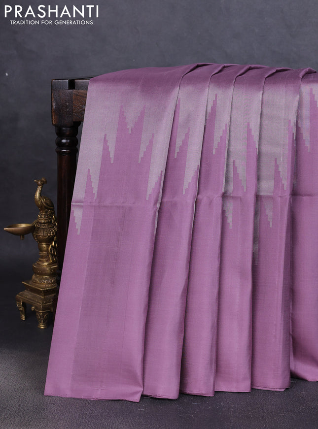 Pure soft silk saree pastel lavender with allover zari weaves and temple design border