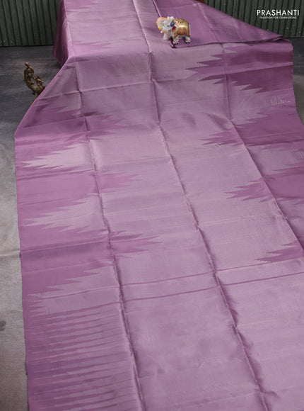 Pure soft silk saree pastel lavender with allover zari weaves and temple design border