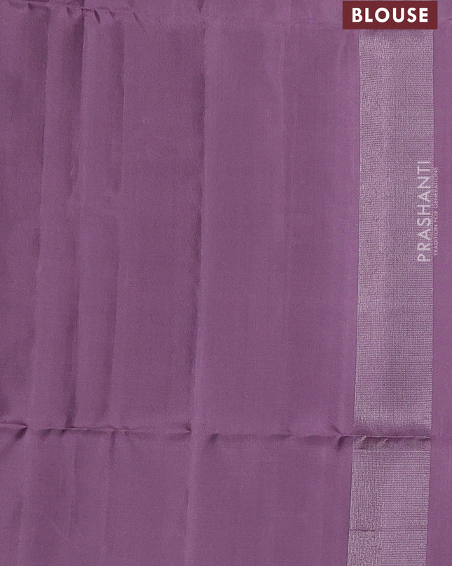 Pure soft silk saree pastel lavender with allover zari weaves and temple design border