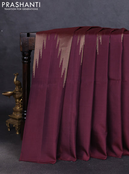 Pure soft silk saree deep maroon with allover zari weaves and temple design border