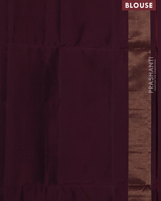 Pure soft silk saree deep maroon with allover zari weaves and temple design border