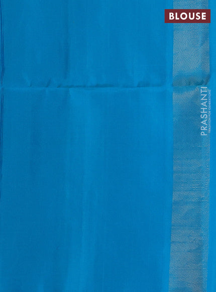 Pure soft silk saree light blue with allover zari weaves and temple design border
