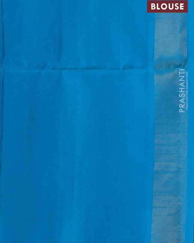 Pure soft silk saree light blue with allover zari weaves and temple design border