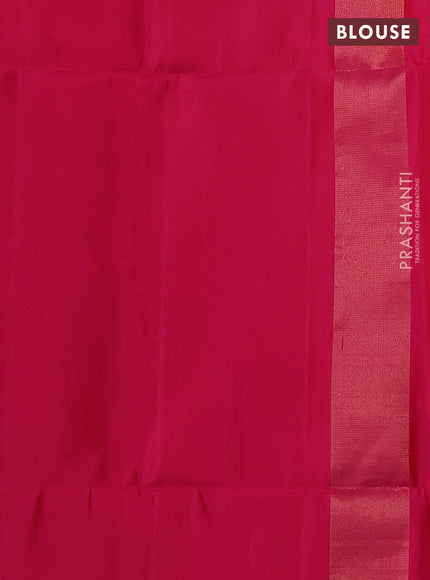 Pure soft silk saree dual shade of pinkish orange with allover zari weaves and temple design border
