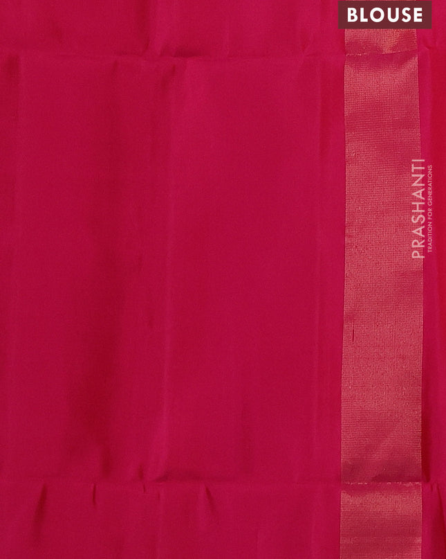 Pure soft silk saree dual shade of pinkish orange with allover zari weaves and temple design border