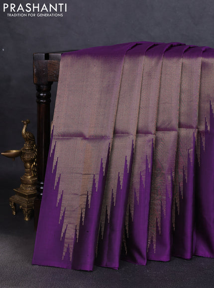 Pure soft silk saree violet with allover zari weaves and temple design border
