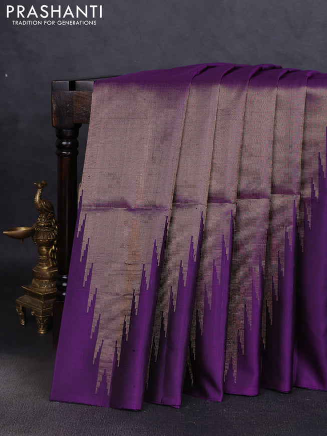 Pure soft silk saree violet with allover zari weaves and temple design border
