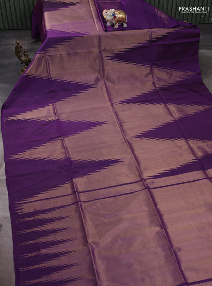 Pure soft silk saree violet with allover zari weaves and temple design border