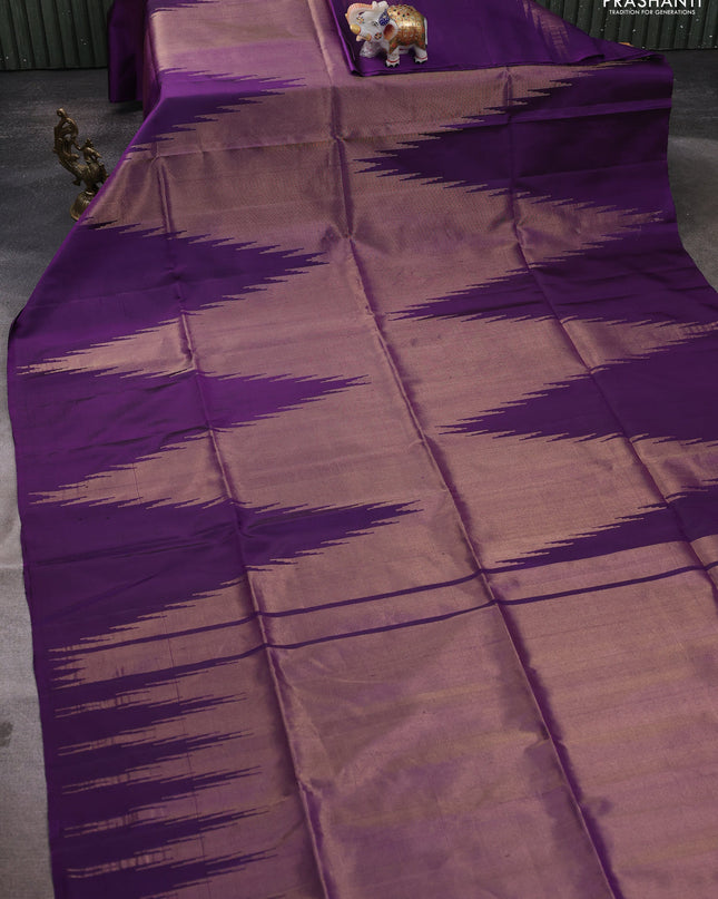 Pure soft silk saree violet with allover zari weaves and temple design border