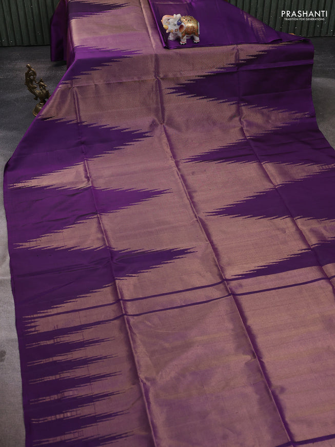 Pure soft silk saree violet with allover zari weaves and temple design border