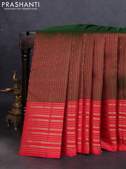 Pure soft silk saree manthulir green and red with allover zari weaves and zari woven border