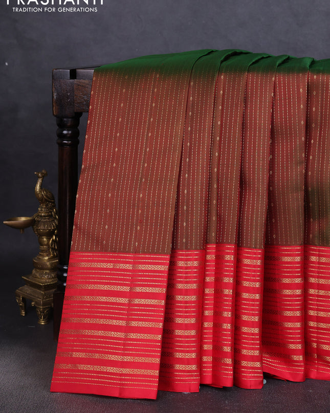 Pure soft silk saree manthulir green and red with allover zari weaves and zari woven border