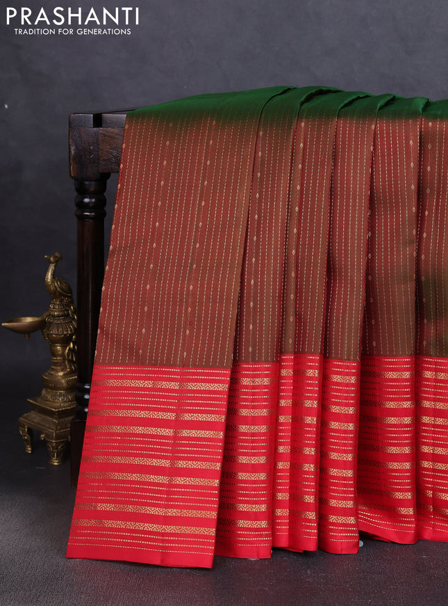 Pure soft silk saree manthulir green and red with allover zari weaves and zari woven border