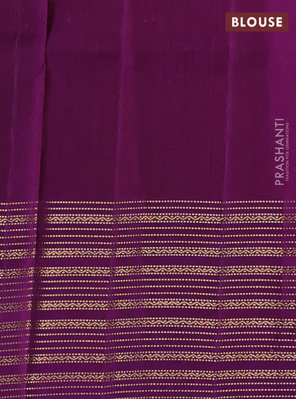 Pure soft silk saree rustic orange and purple with allover zari weaves and zari woven border